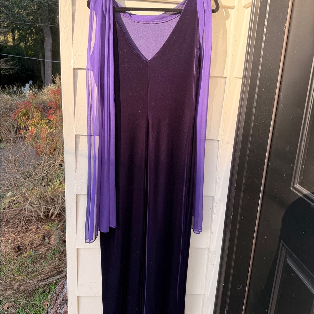 Anastasia Vibes Plum Velvet Opera Gown With Shoulder Jewels - Picture 7 of 8